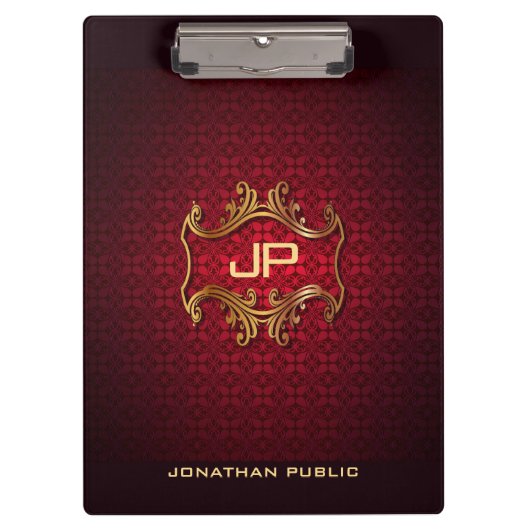 Elegante Schwarz-Damask Monogram-Classic-Vorlage Klemmbrett (Vorderseite)