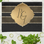 Elegante Schwarz-Diamant-Form Monogram-Initialen Geschirrtuch (Gefaltet)