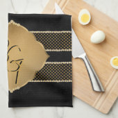 Elegante Schwarz-Diamant-Form Monogram-Initialen Geschirrtuch (Viertel Falte)