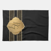 Elegante Schwarz-Diamant-Form Monogram-Initialen Geschirrtuch (Horizontal)