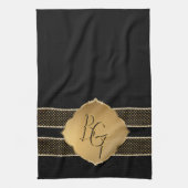 Elegante Schwarz-Diamant-Form Monogram-Initialen Geschirrtuch (Vertikal)