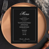 Elegante Schwarz-Dunkel-Romantische Winterhochzeit Menükarte