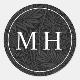 Elegante Schwarz Floral White Monogram Wedding Runder Aufkleber