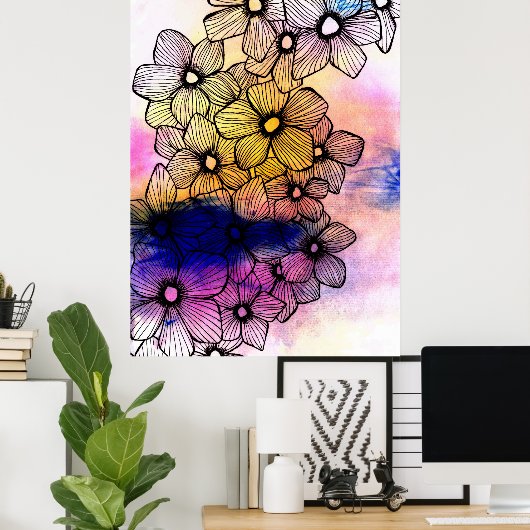 Elegante schwarz geflochtene Blüten auf pastellfar Poster (Heimbüro)