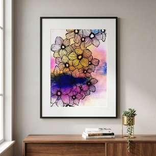 Elegante schwarz geflochtene Blüten auf pastellfar Poster