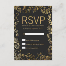Elegante Schwarz-Gelb-Gold-Blüten-RSVP-Karten