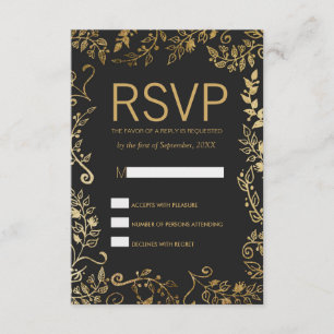 Elegante Schwarz-Gelb-Gold-Blüten-RSVP-Karten RSVP Karte