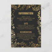 Elegante Schwarz-Gelb-Gold-Flora-Hochzeitsinfo Begleitkarte (Vorderseite)