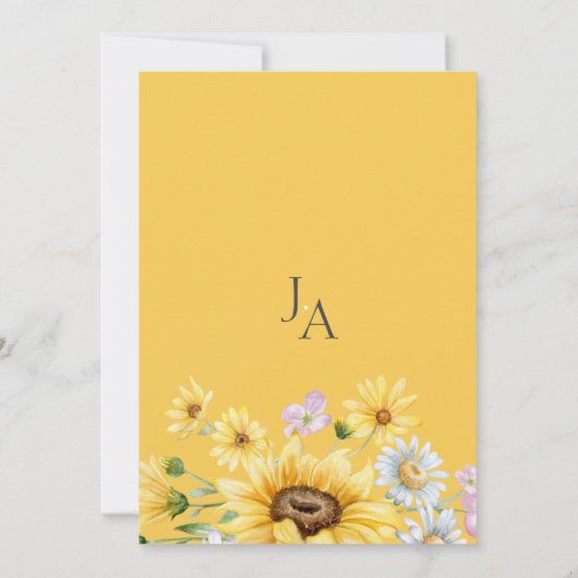Elegante Schwarz-Gelb-Sonnenblumen Blumenzehen Einladung (Rückseite)