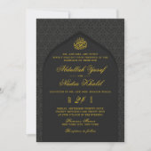 Elegante Schwarz-Gelb-Walima-Islamische Hochzeit Einladung (Vorderseite)