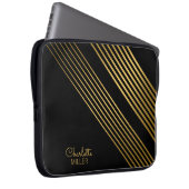 Elegante Schwarz-Gold Abstrakte Linien und Individ Laptopschutzhülle (Vorne Rechts)