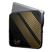 Elegante Schwarz-Gold Abstrakte Linien und Individ Laptopschutzhülle (Vorderseite Links)