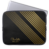 Elegante Schwarz-Gold Abstrakte Linien und Individ Laptopschutzhülle (Vorderseite)