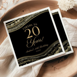 Elegante Schwarz-Gold-Achat-20.-Geburtstagsfeier Serviette