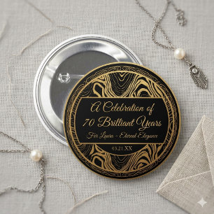 Elegante Schwarz-Gold-Achat-Partygeschenke zum 70. Button