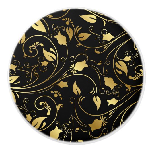 Elegante Schwarz-Gold-Blumen-Drehknöpfe - SRF Keramikknauf (Vorderseite)