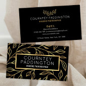 Elegante Schwarz & Gold Blumen Moderne Beruflich Visitenkarte