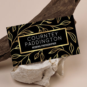 Elegante Schwarz & Gold Blumen Moderne Beruflich Visitenkarte