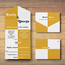 Elegante Schwarz-Gold-Chic Moderne einfache Hochze All In One Einladung