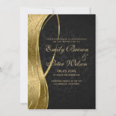 Elegante Schwarz-Gold-Damaskus-Hochzeit Einladung (Vorderseite)