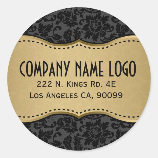 Elegante Schwarz-Gold-Damaskus Runder Aufkleber (Vorderseite)