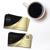 Elegante Schwarz-Gold-Dekoration mit Logo und QR-C Visitenkarte