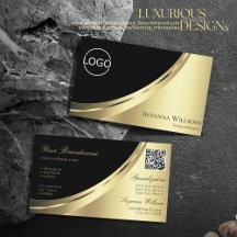 Elegante Schwarz-Gold-Dekoration mit Logo und QR-C