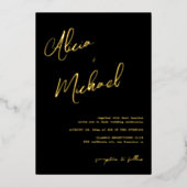 Elegante Schwarz-Gold-Echtfolie-Hochzeit Folieneinladung (Vorderseite)