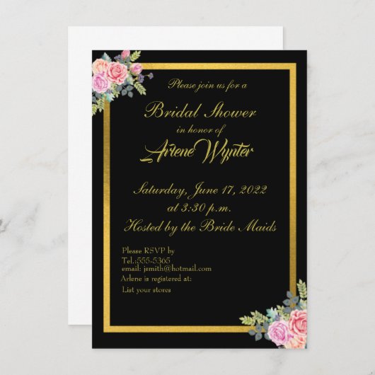 Elegante Schwarz-Gold-Einladung Einladung (Vorne/Hinten)