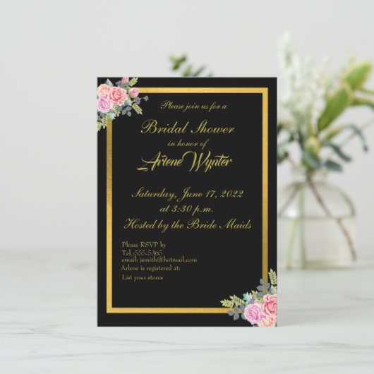 Elegante Schwarz-Gold-Einladung Einladung (Stehend Vorderseite)