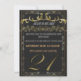 Elegante Schwarz-Gold-Einladung zum Feiern Einladung