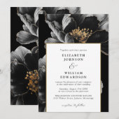 Elegante Schwarz-Gold-Flora-Chic-Hochzeit Einladung (Vorne/Hinten)