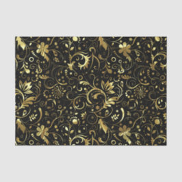Elegante Schwarz-Gold-Flora-Damaskus Seidenpapier