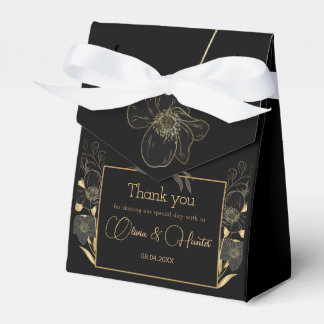 Elegante Schwarz-Gold-Flora Hochzeit Danke Geschenkschachtel
