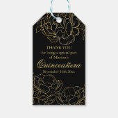 Elegante Schwarz-Gold-Flora Sketch Quinceanera Geschenkanhänger (Vorderseite)