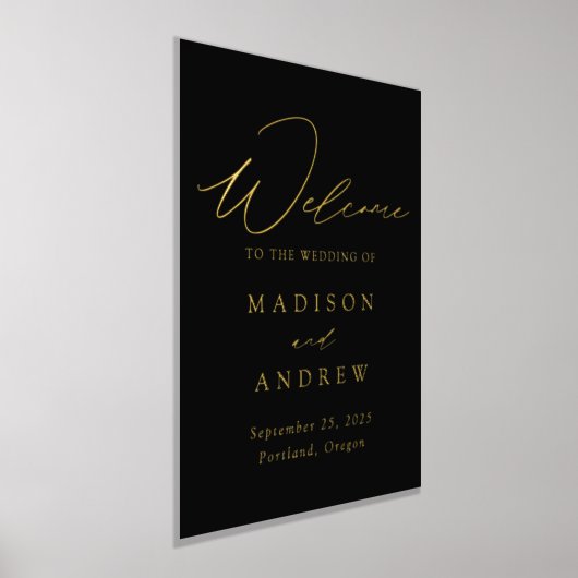 Elegante Schwarz-Gold-Foil-Script-Hochzeit Willkom Foliendrucke (Ablage )