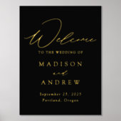 Elegante Schwarz-Gold-Foil-Script-Hochzeit Willkom Foliendrucke (Vorderseite)