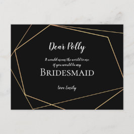 Elegante Schwarz & Gold Geometric/Bridesmaid-Anfra Postkarte