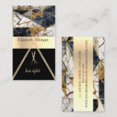 Elegante Schwarz-Gold-Geometrische Marmorscheren Visitenkarte (Vorne/Hinten)