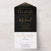 Elegante Schwarz-Gold-Glitzer-Script-Hochzeit All In One Einladung (Innen Boden)