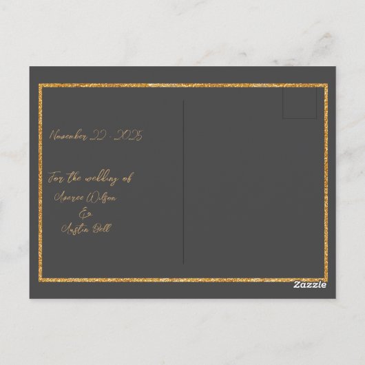 Elegante Schwarz-Gold-Herzen Save the Date Postkarte (Rückseite)