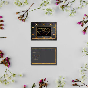 Elegante Schwarz-Gold-Herzen Save the Date Postkarte