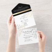 Elegante Schwarz-Gold-Hochzeit All In One Einladung (Abreißen)