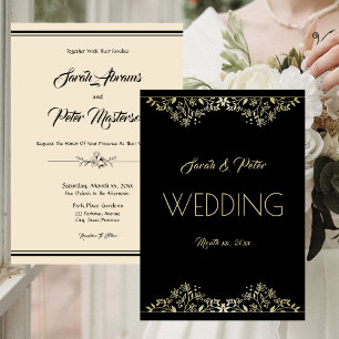 Elegante Schwarz-Gold-Hochzeit Einladung