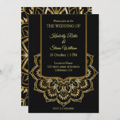 Elegante Schwarz-Gold-Hochzeit Einladung (Vorne/Hinten)