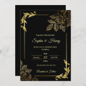 Elegante Schwarz-Gold-Hochzeit Einladung (Vorne/Hinten)