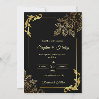 Elegante Schwarz-Gold-Hochzeit Einladung
