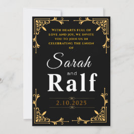 Elegante Schwarz-Gold-Hochzeit Feiertagskarte