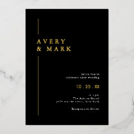 Elegante Schwarz-Gold-Hochzeit Folieneinladung