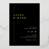 Elegante Schwarz-Gold-Hochzeit Folieneinladung (Vorderseite)